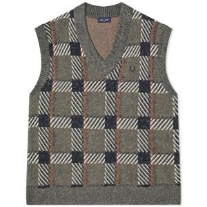 Fred Perry Mens Tartan Sweater Vest / Field Green